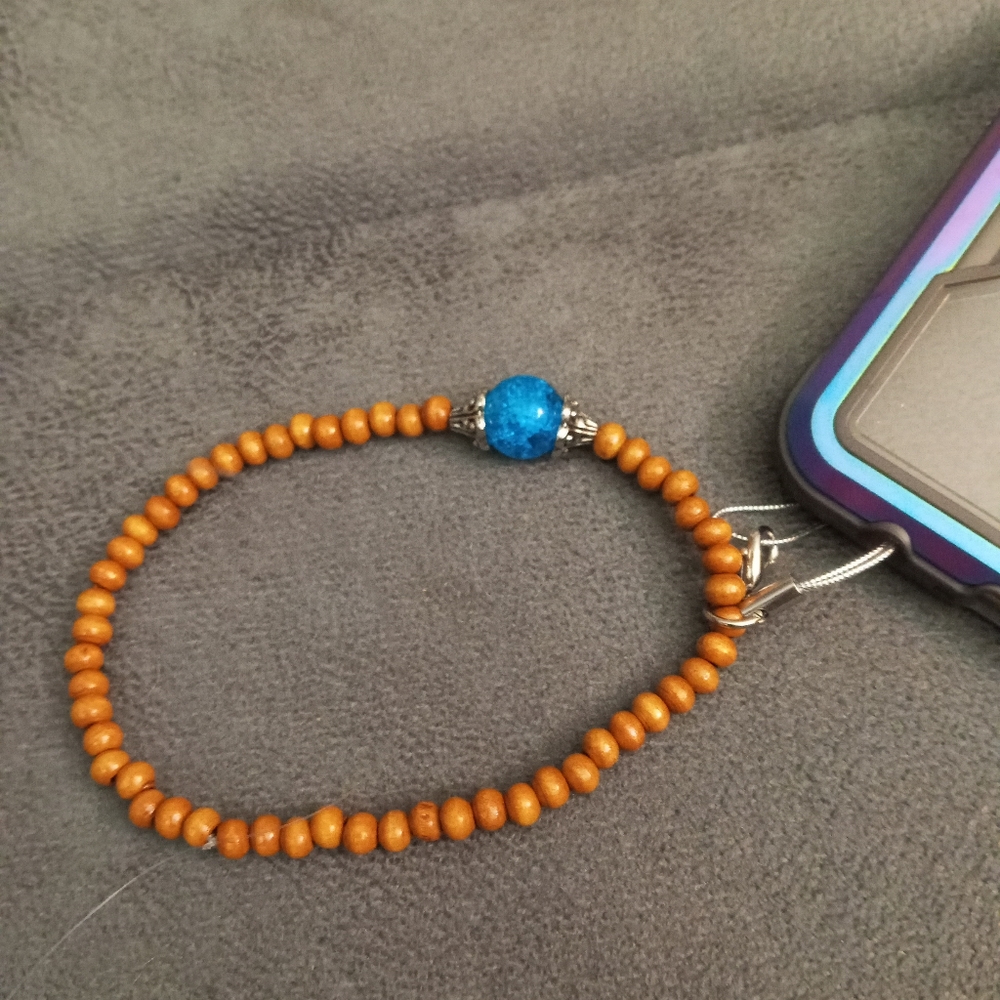Hand Crafted phone strap charm wristlet beaded bracelet